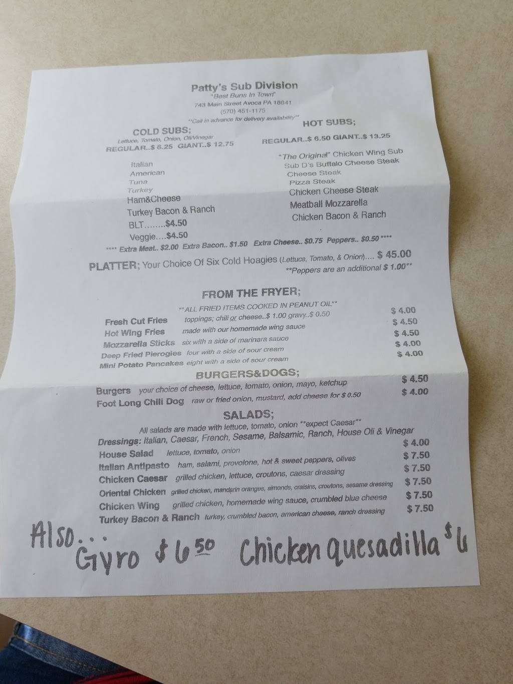 Pattys Subdivision Hoagies | meal takeaway | 743 Main St, Avoca, PA 18641, USA | 5704511175 OR +1 570-451-1175