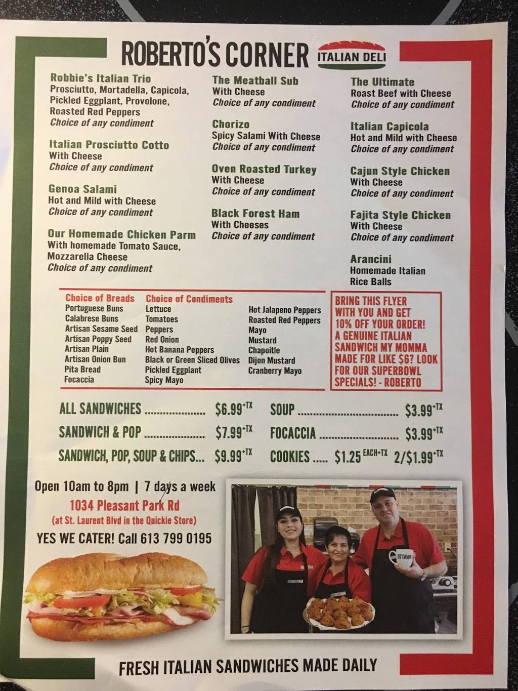 Roberto’s Corner | restaurant | 1034 Pleasant Park Rd, Ottawa, ON K1G 2A1, Canada | 6137990195 OR +1 613-799-0195