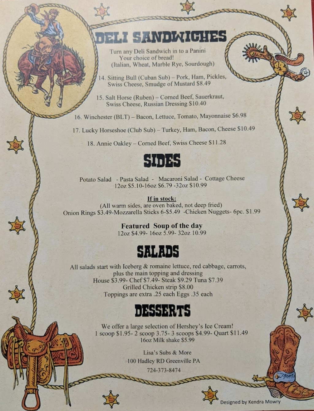 Lisas Subs & More | restaurant | 100 Hadley Road, Greenville Plaza Unit 14, Greenville, PA 16125, USA | 7243738474 OR +1 724-373-8474