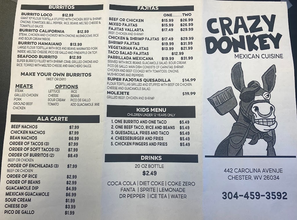 Crazy Donkey Mexican Cuisine | restaurant | 442 Carolina Ave, Chester, WV 26034, USA | 3044593592 OR +1 304-459-3592