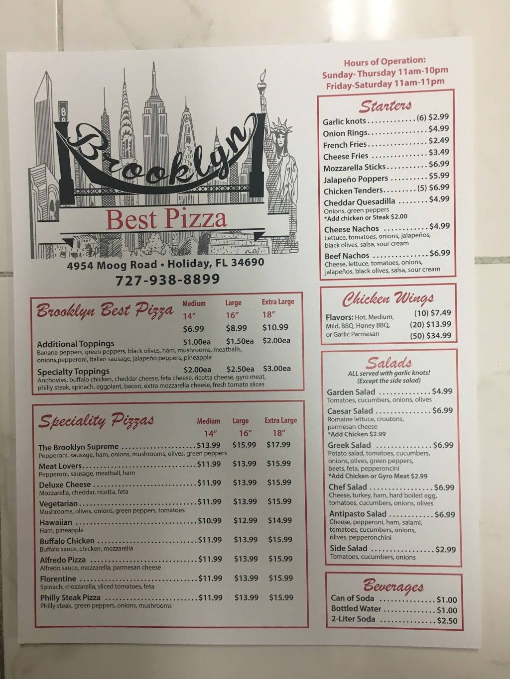 Brooklyn Best Pizza | restaurant | 4954 Moog Rd, Holiday, FL 34690, USA | 7279388899 OR +1 727-938-8899