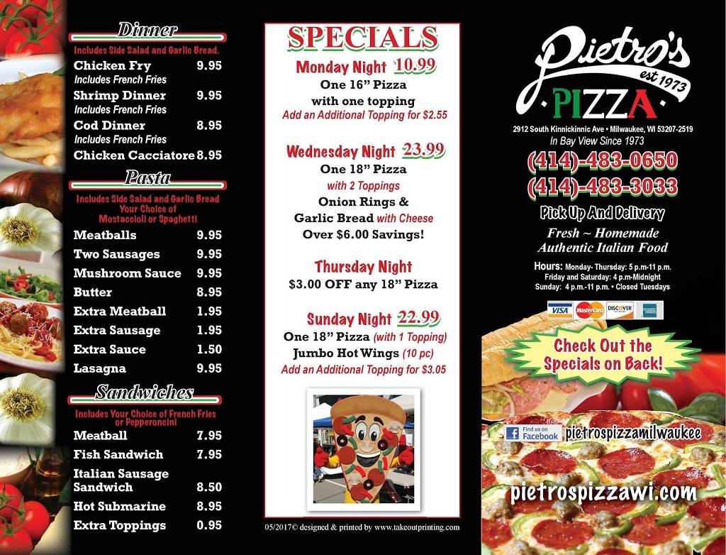 Pietros Pizza | meal delivery | 2912 S Kinnickinnic Ave, Milwaukee, WI 53207, USA | 4144830650 OR +1 414-483-0650