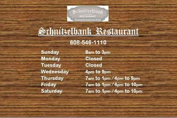 Schnitzelbank Restaurant | restaurant | 1170 Main St, Plain, WI 53577, USA | 6085461110 OR +1 608-546-1110