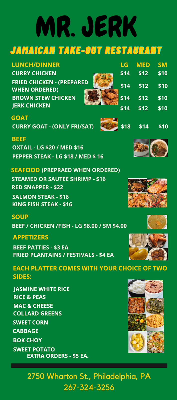Mr. Jerk | restaurant | 2750 Wharton St, Philadelphia, PA 19146, USA | 2673243256 OR +1 267-324-3256