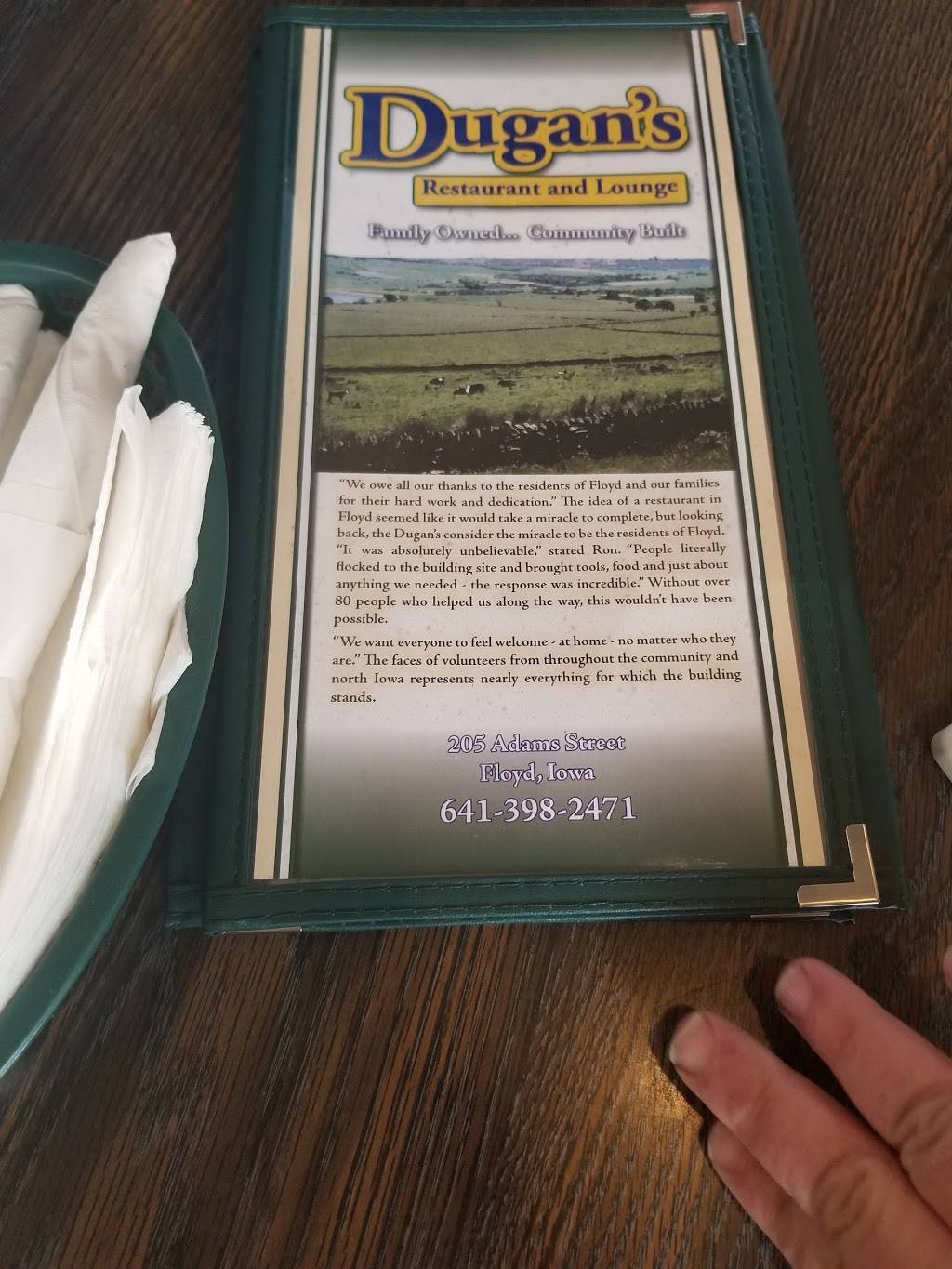 Dugans Restaurant & Lounge | restaurant | 205 Adams St, Floyd, IA 50435, USA | 6413982471 OR +1 641-398-2471