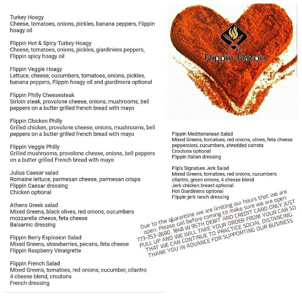 Flippin Flavors | restaurant | 1848 W 95th St, Chicago, IL 60643, USA | 7732532680 OR +1 773-253-2680