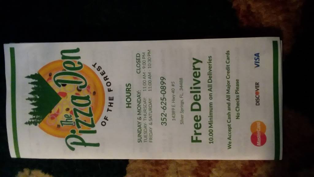 The Pizza Den Of The Forest | restaurant | 14389 FL-40, Silver Springs, FL 34488, USA | 3526250899 OR +1 352-625-0899