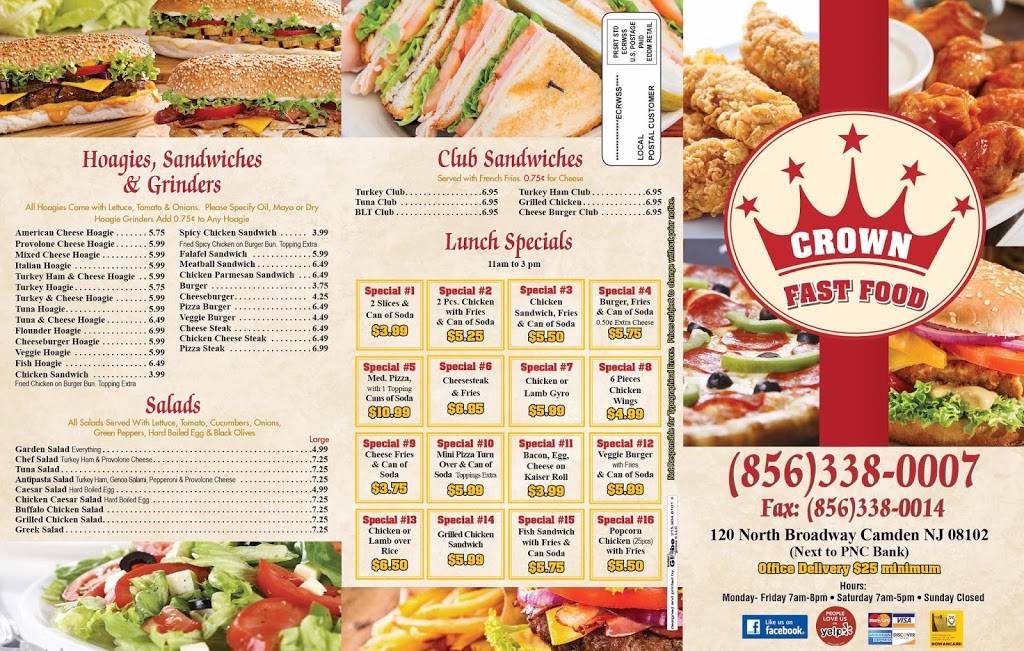 Crown Fast Food | restaurant | 120 North Broadway, Camden, NJ 08102, USA | 8563380007 OR +1 856-338-0007