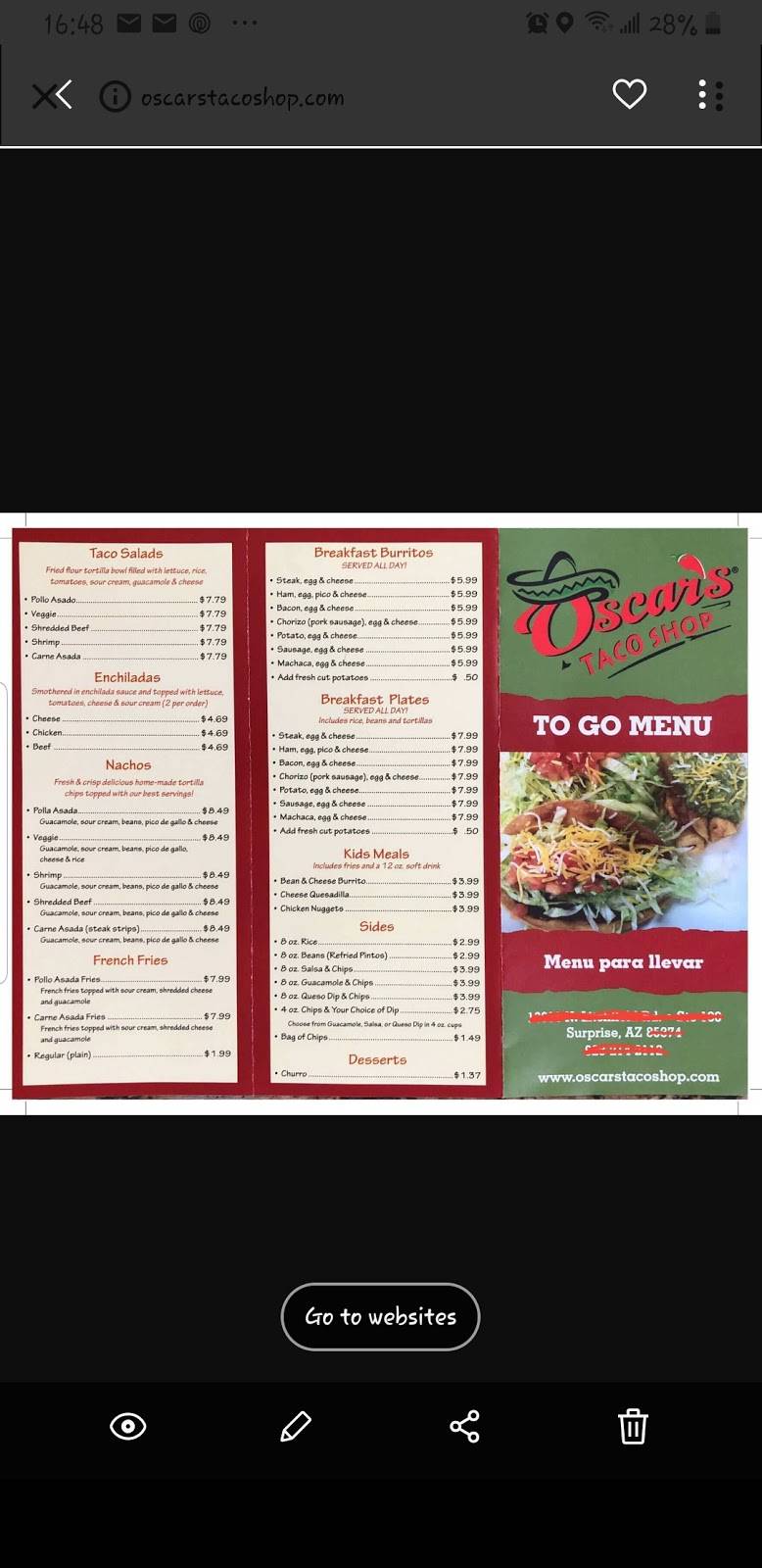 Oscars Taco Shop | restaurant | 17014 W Bell Rd Suite 102, Surprise, AZ 85374, USA | 6234557991 OR +1 623-455-7991