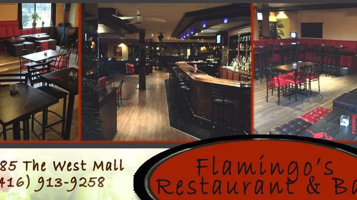 Flamingos Restaurant & Bar | restaurant | 385 The West Mall, Etobicoke, ON M9C 1E7, Canada | 4169139258 OR +1 416-913-9258