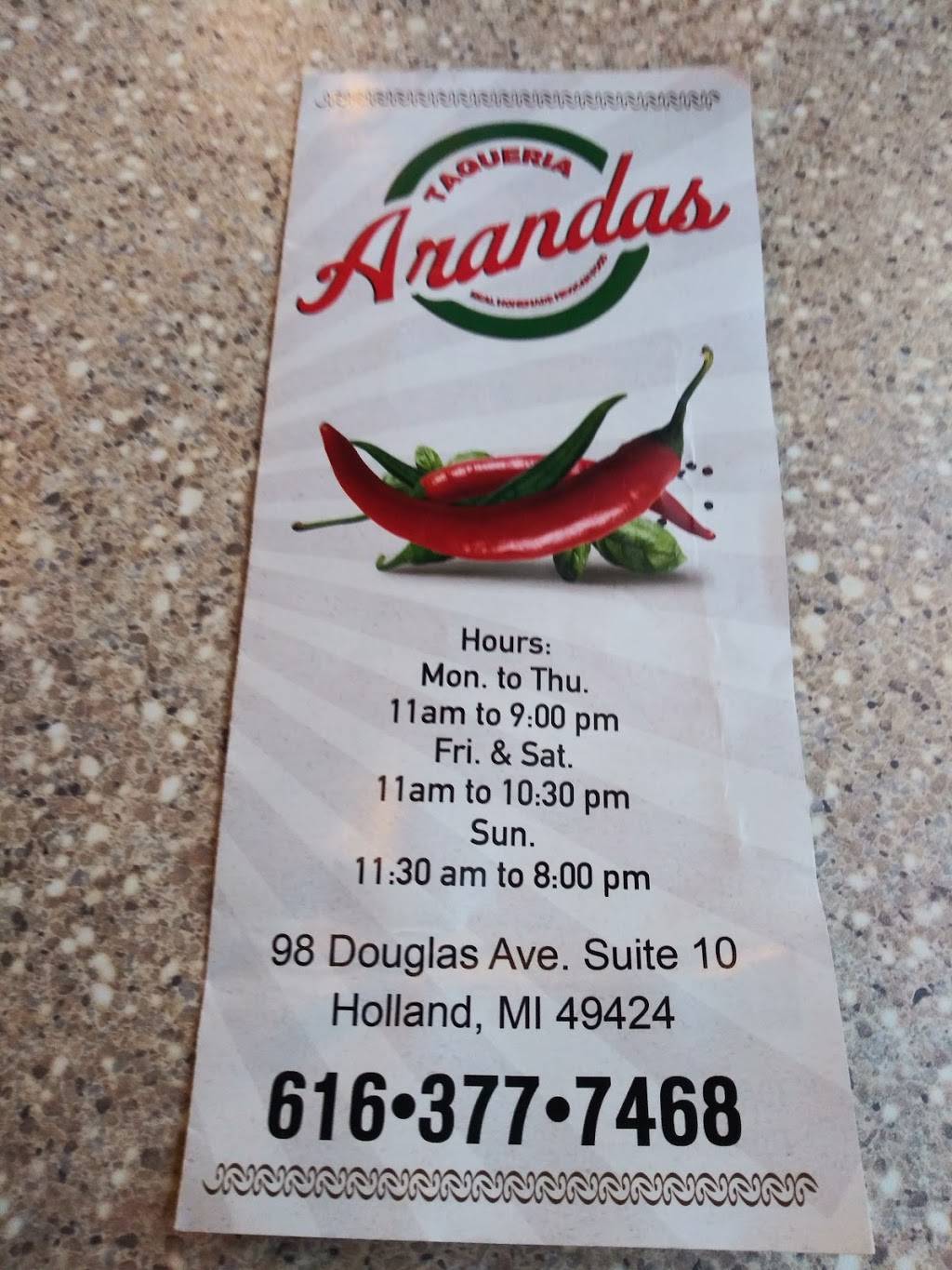 Taqueria Arandas | restaurant | 98 Douglas Ave #10, Holland, MI 49424, USA | 6163777468 OR +1 616-377-7468
