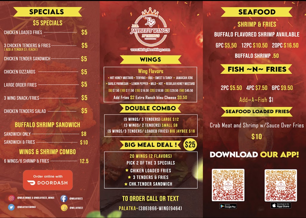 Mr. JayBees Wings N Things | restaurant | 107 S 9th St, Palatka, FL 32177, USA | 3868669464 OR +1 386-866-9464