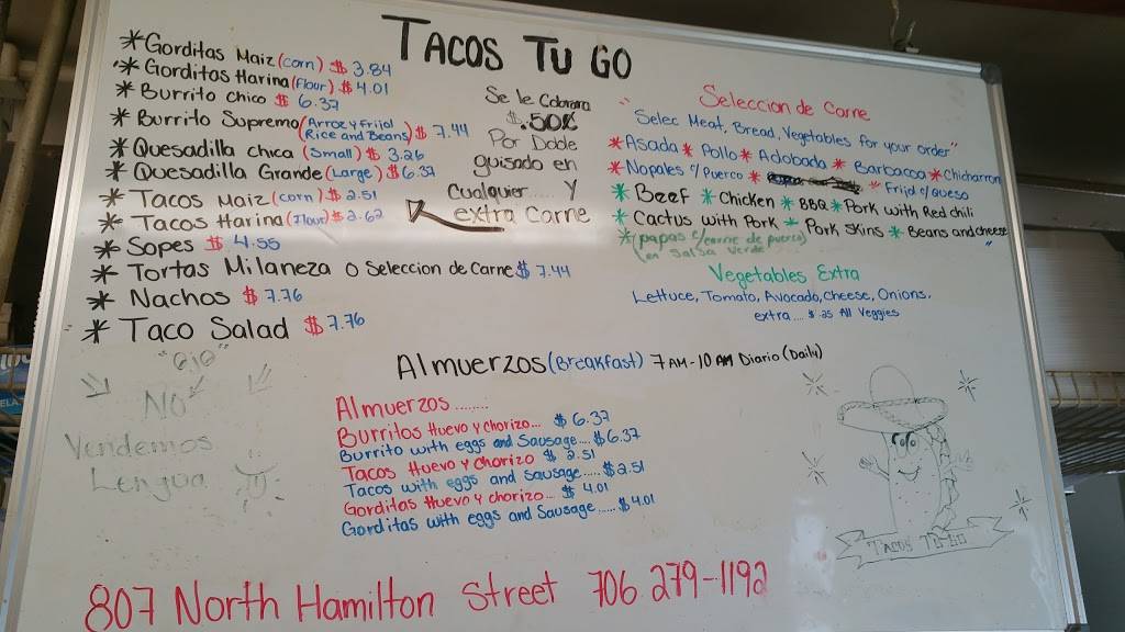 Tacos Tu Go | restaurant | 807 N Hamilton St, Dalton, GA 30720, USA | 7062791192 OR +1 706-279-1192