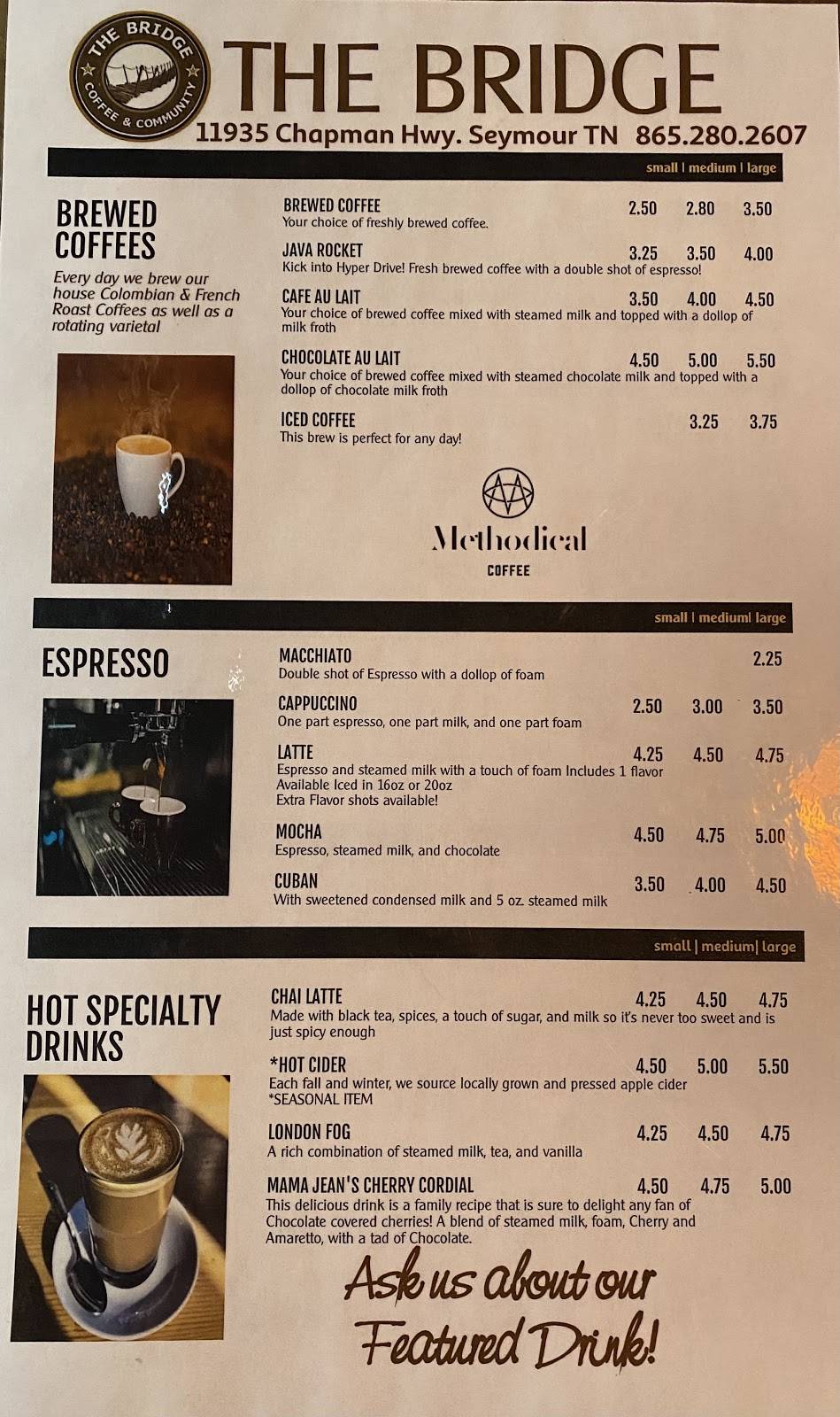 The Bridge Coffee and Community | restaurant | 11935 Chapman Hwy, Seymour, TN 37865, USA | 8652802607 OR +1 865-280-2607