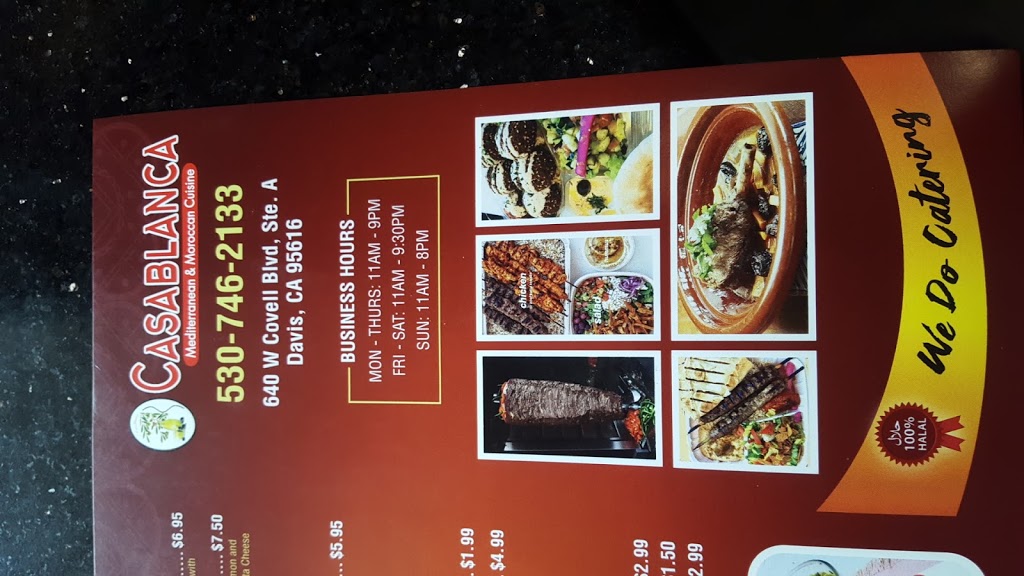 Casablanca | restaurant | 640 W Covell Blvd, Davis, CA 95616, USA | 5307462133 OR +1 530-746-2133