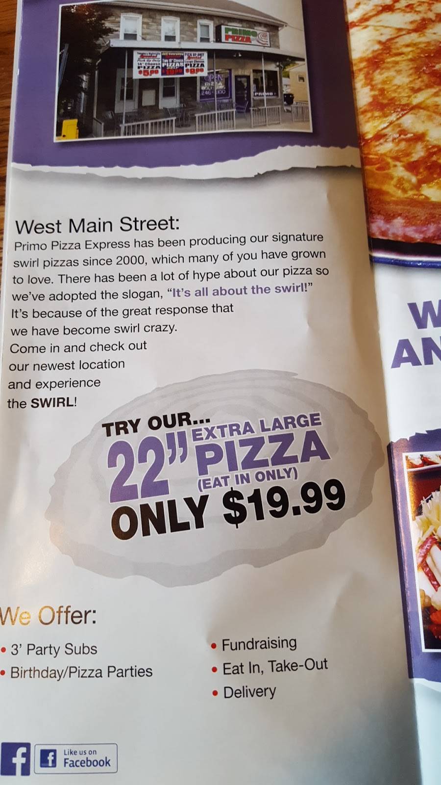 Primo Pizza By Ryan | restaurant | 2 W Main St, Windsor, PA 17366, USA | 7172468100 OR +1 717-246-8100