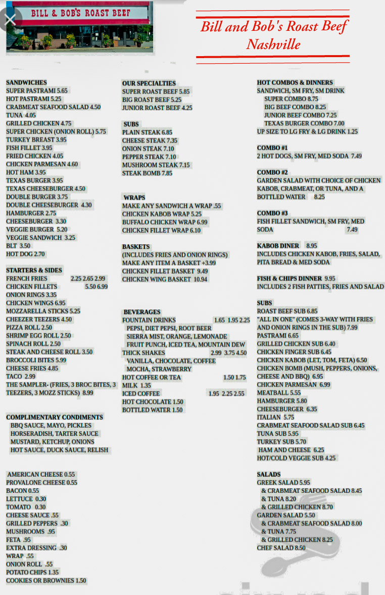 Bill and Bobs Roast Beef | restaurant | 3351 Matilda St, Miami, FL 33133, USA | 3054457876 OR +1 305-445-7876