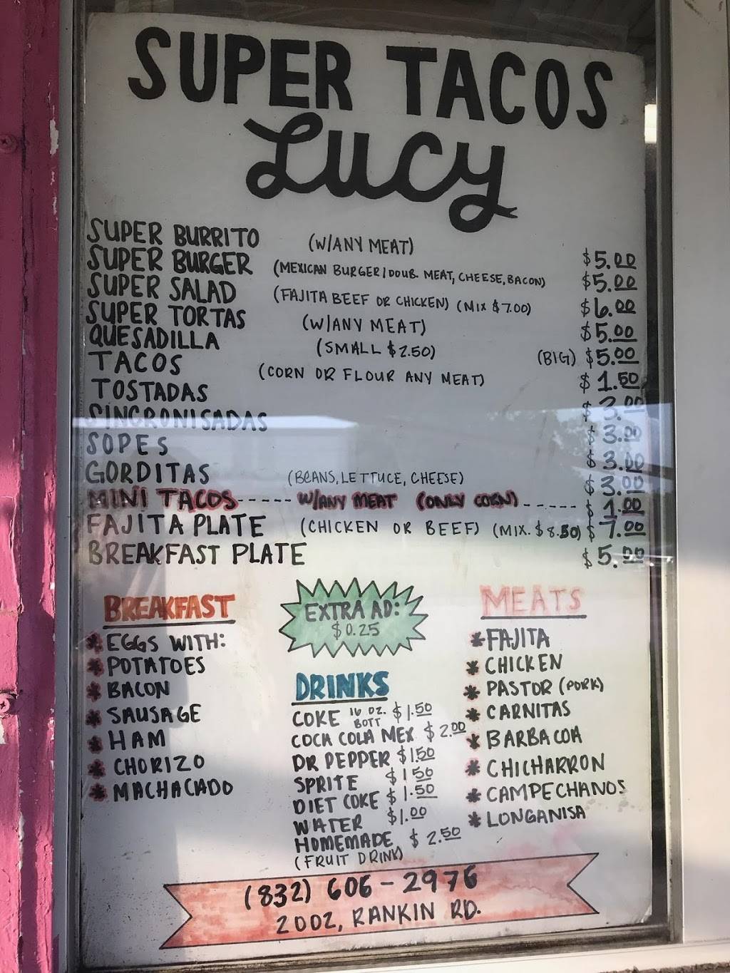 Super Tacos Lucy | restaurant | 1011 Rankin Rd # 7, Houston, TX 77073, USA | 2812091617 OR +1 281-209-1617