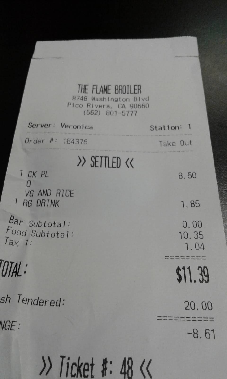 Flame Broiler | restaurant | 8748 Washington Blvd, Pico Rivera, CA 90660, USA | 5628015777 OR +1 562-801-5777