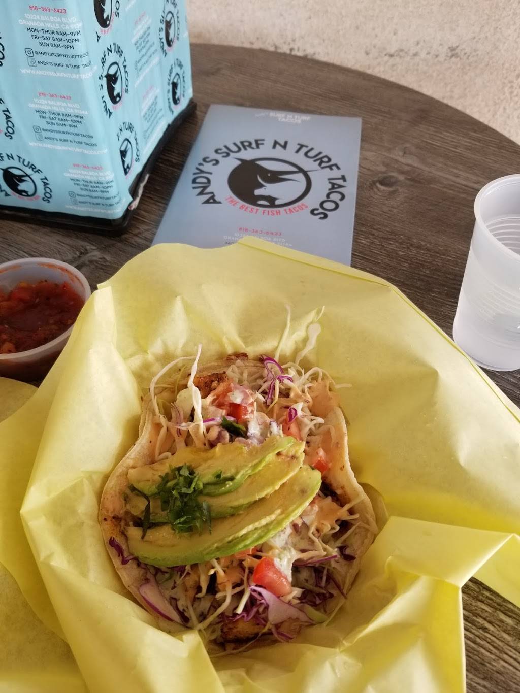Andys Surf N Turf Tacos | restaurant | 10224 Balboa Blvd, Granada Hills, CA 91344, USA | 8183636423 OR +1 818-363-6423