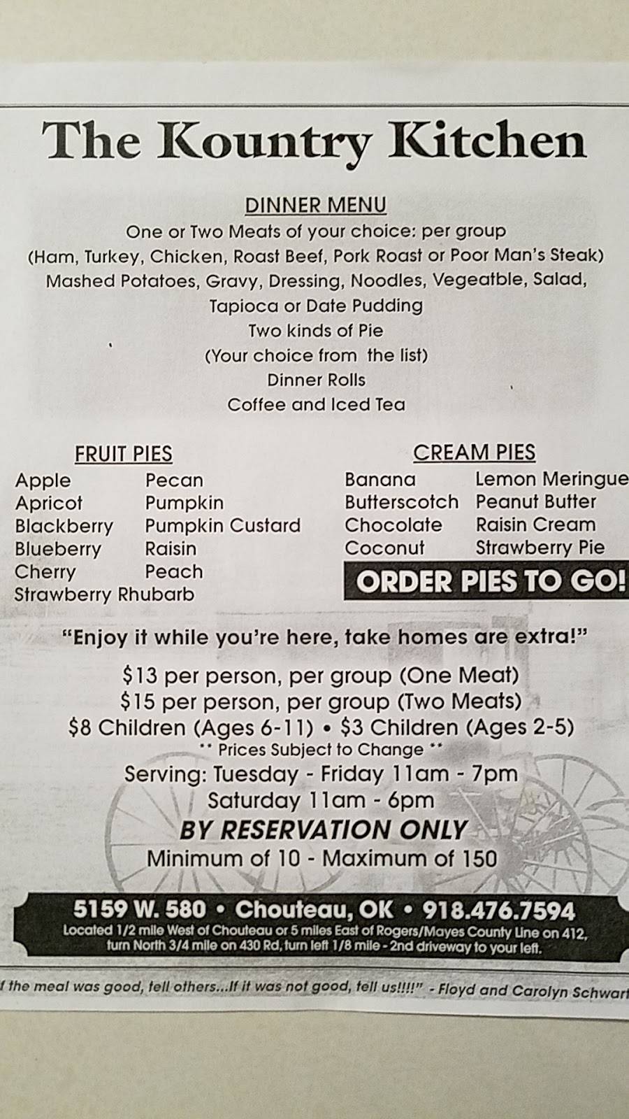 Kountry Kitchen | restaurant | 5688 W 580 Rd, Chouteau, OK 74337, USA | 9184767594 OR +1 918-476-7594