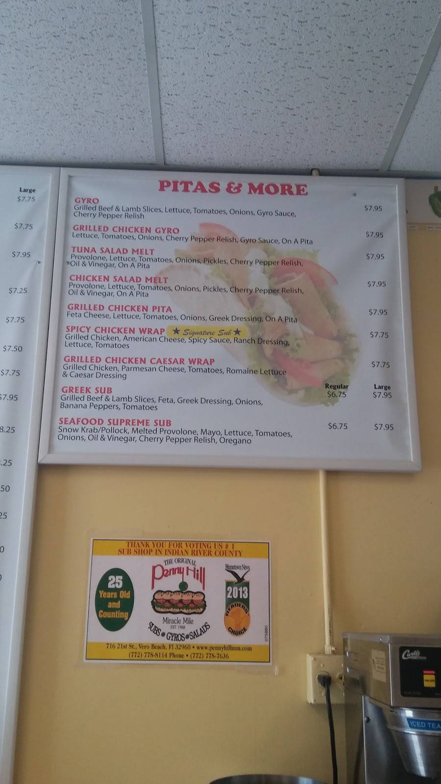 Penny Hill Subs - Miracle Mile | restaurant | 716 21st St, Vero Beach, FL 32960, USA | 7727788114 OR +1 772-778-8114