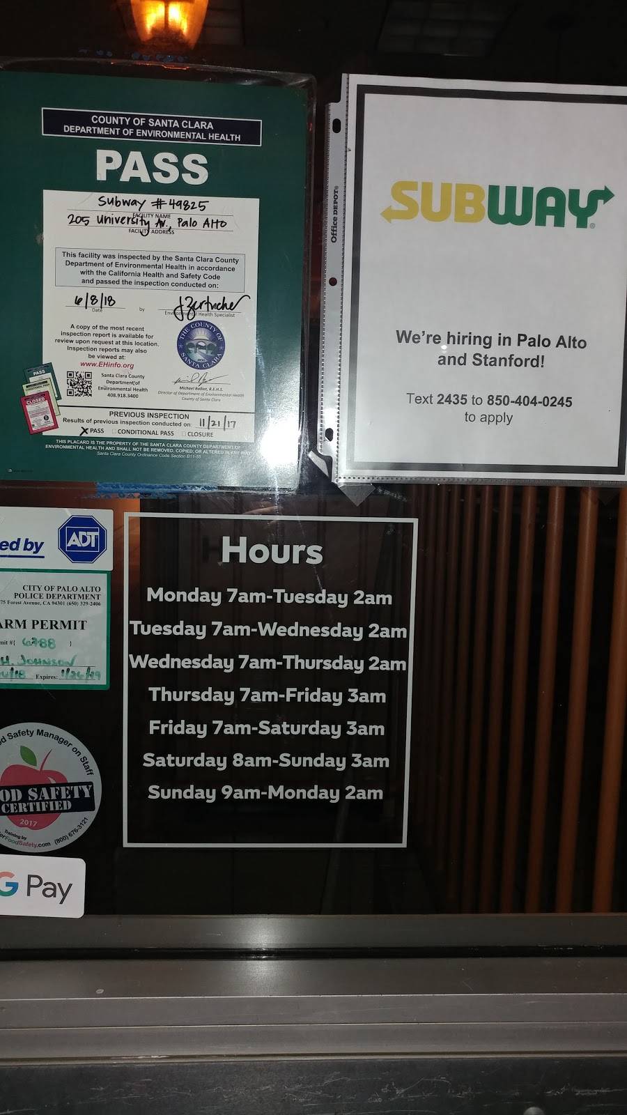 Subway Restaurants | restaurant | 205 University Ave, Palo Alto, CA 94301, USA | 6503251805 OR +1 650-325-1805
