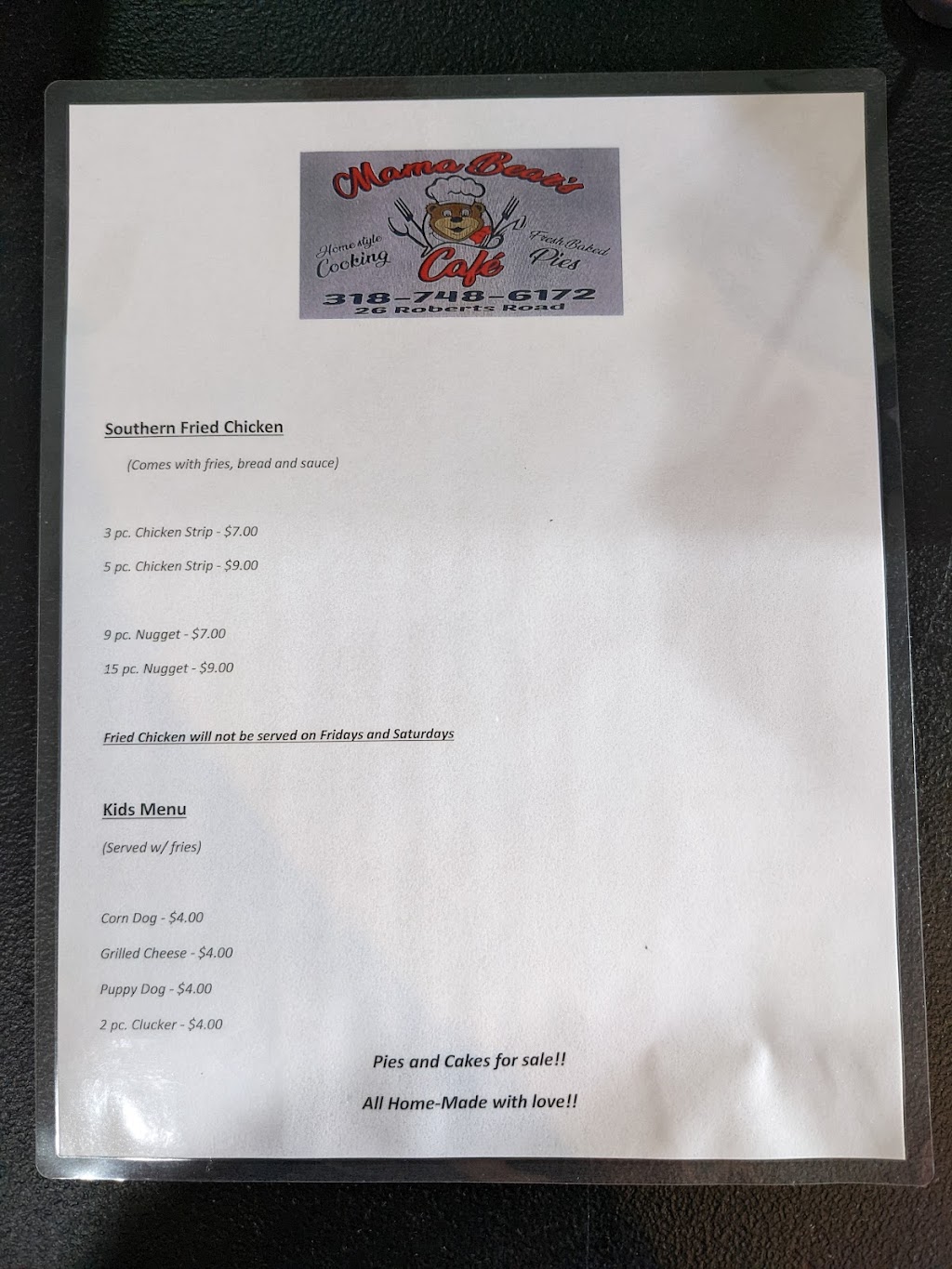 Mama Bears Café | restaurant | 26 Roberts Rd, Forest Hill, LA 71430, USA | 3187486172 OR +1 318-748-6172