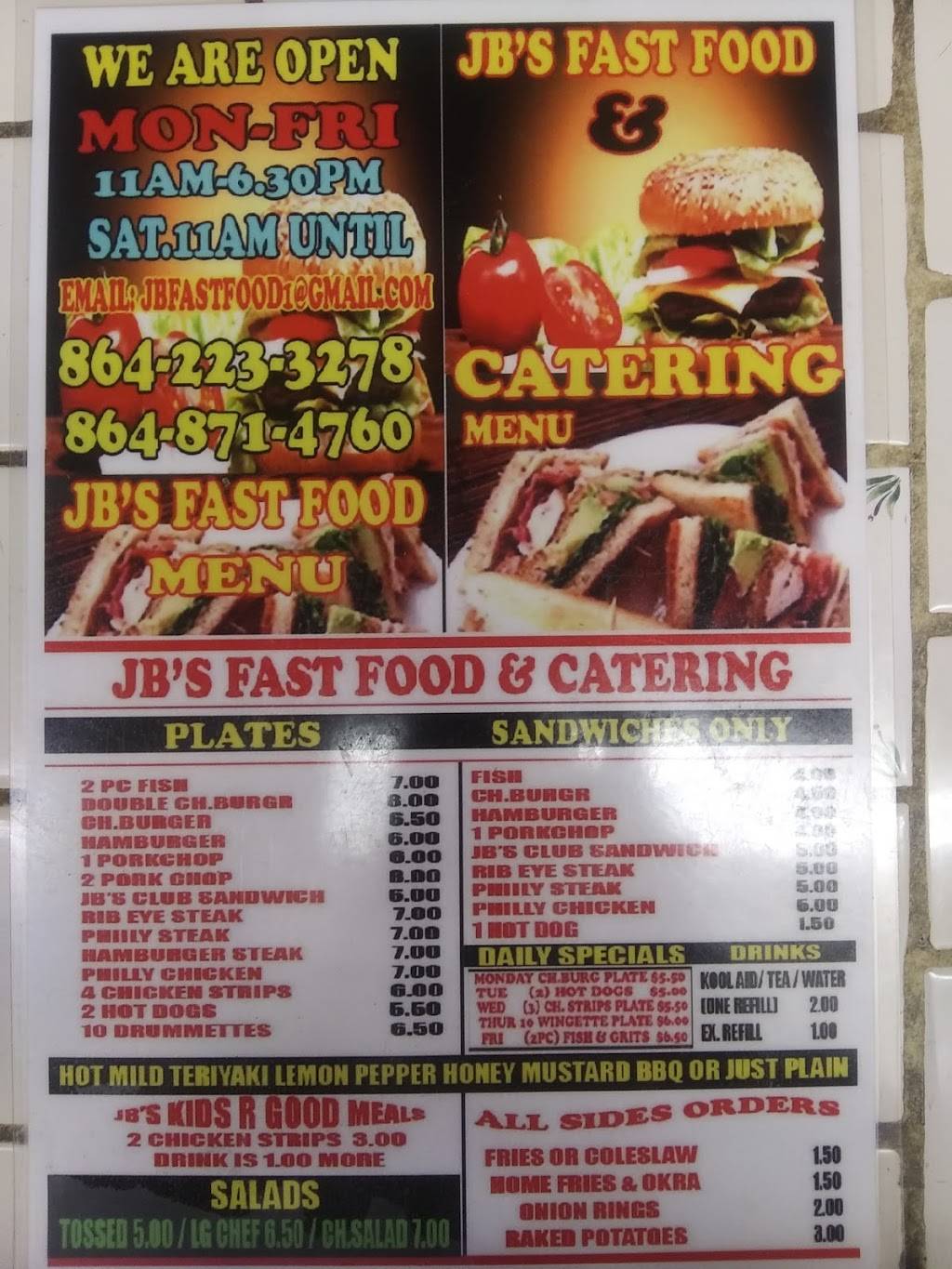 J Bs Fast Food | restaurant | 413 Edgefield St, Greenwood, SC 29646, USA | 8642233278 OR +1 864-223-3278
