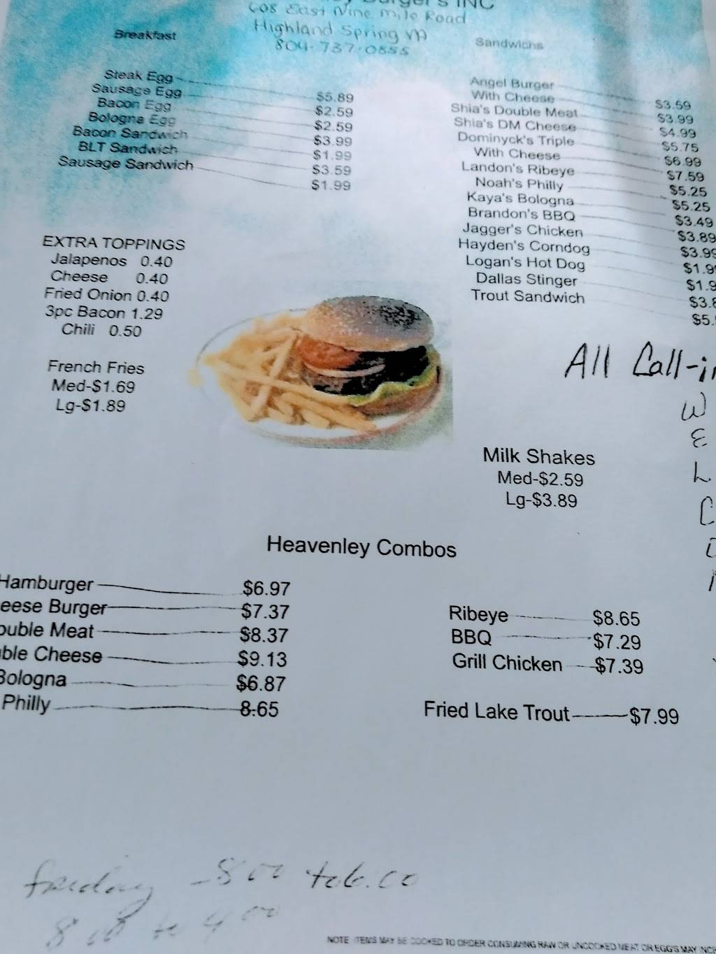 Heavenly Burgers Inc | restaurant | 608 E Nine Mile Rd, Highland Springs, VA 23075, USA | 8047370855 OR +1 804-737-0855