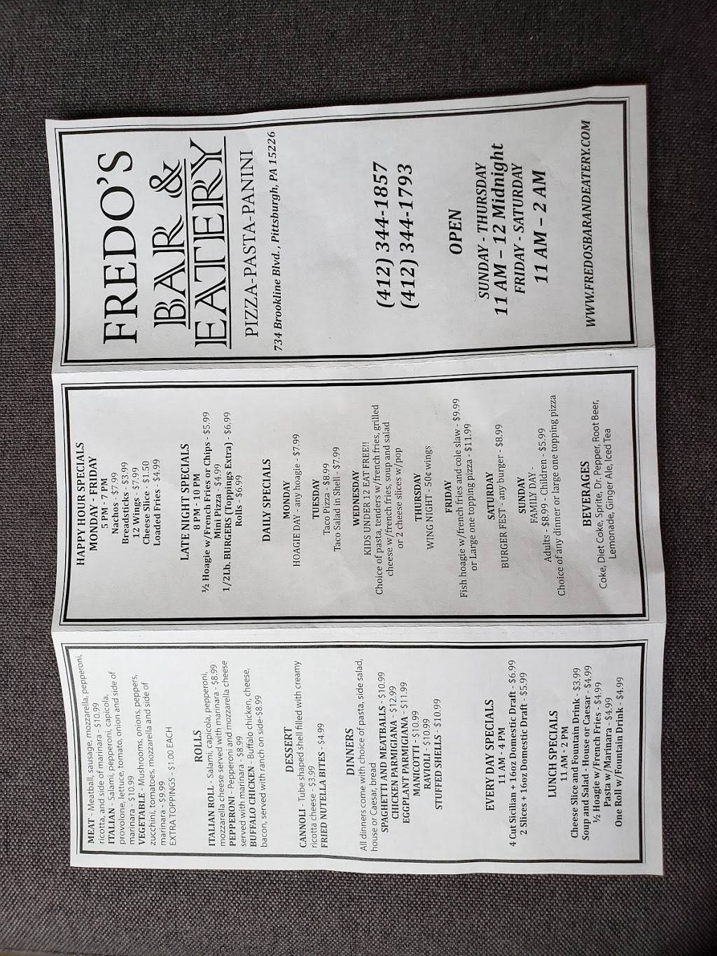 Fredos Bar and Eatery | restaurant | 734 Brookline Blvd, Pittsburgh, PA 15226, USA | 4123441857 OR +1 412-344-1857