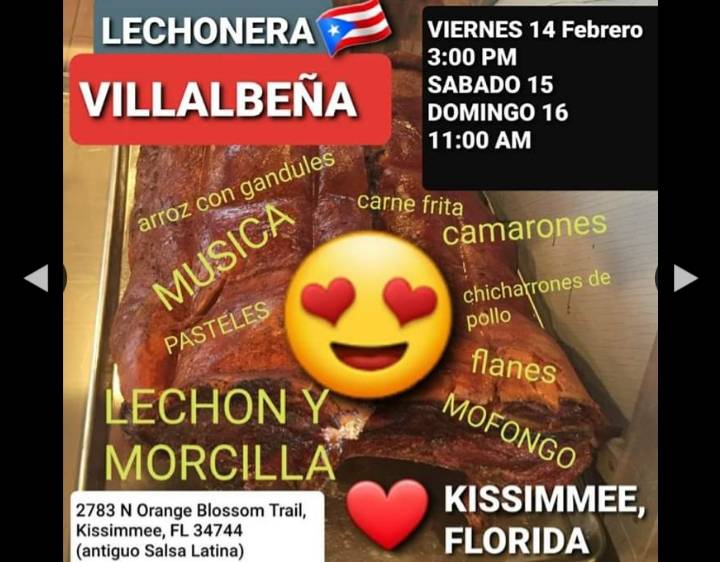 Lechonera Villalbeña | restaurant | 2783 N Orange Blossom Trail, Kissimmee, FL 34744, USA | 4078700600 OR +1 407-870-0600