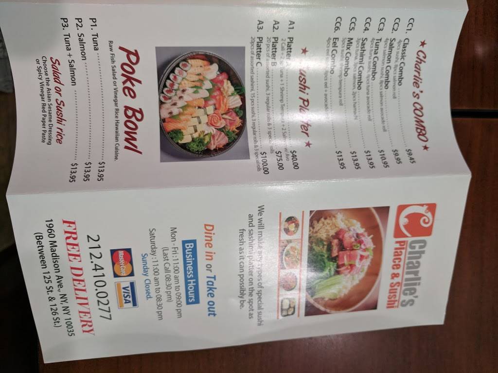 Charlies Place | restaurant | 1960 Madison Ave # 1, New York, NY 10035, USA | 2124100277 OR +1 212-410-0277