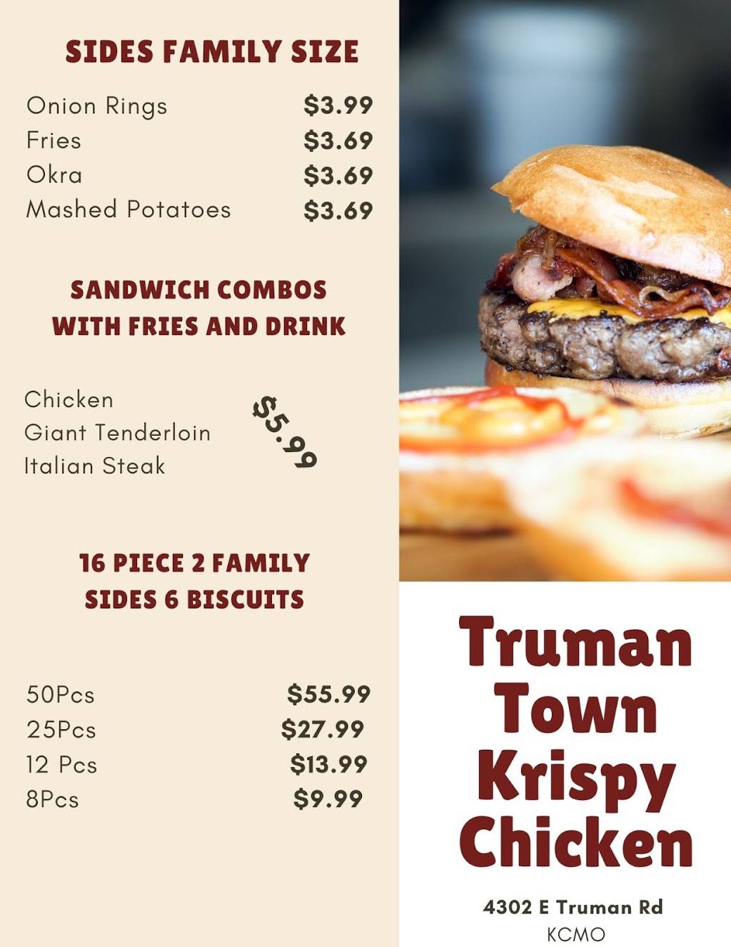 Truman Town Krispy Chicken | restaurant | 4302 E Truman Rd, Kansas City, MO 64127, USA | 8162414071 OR +1 816-241-4071