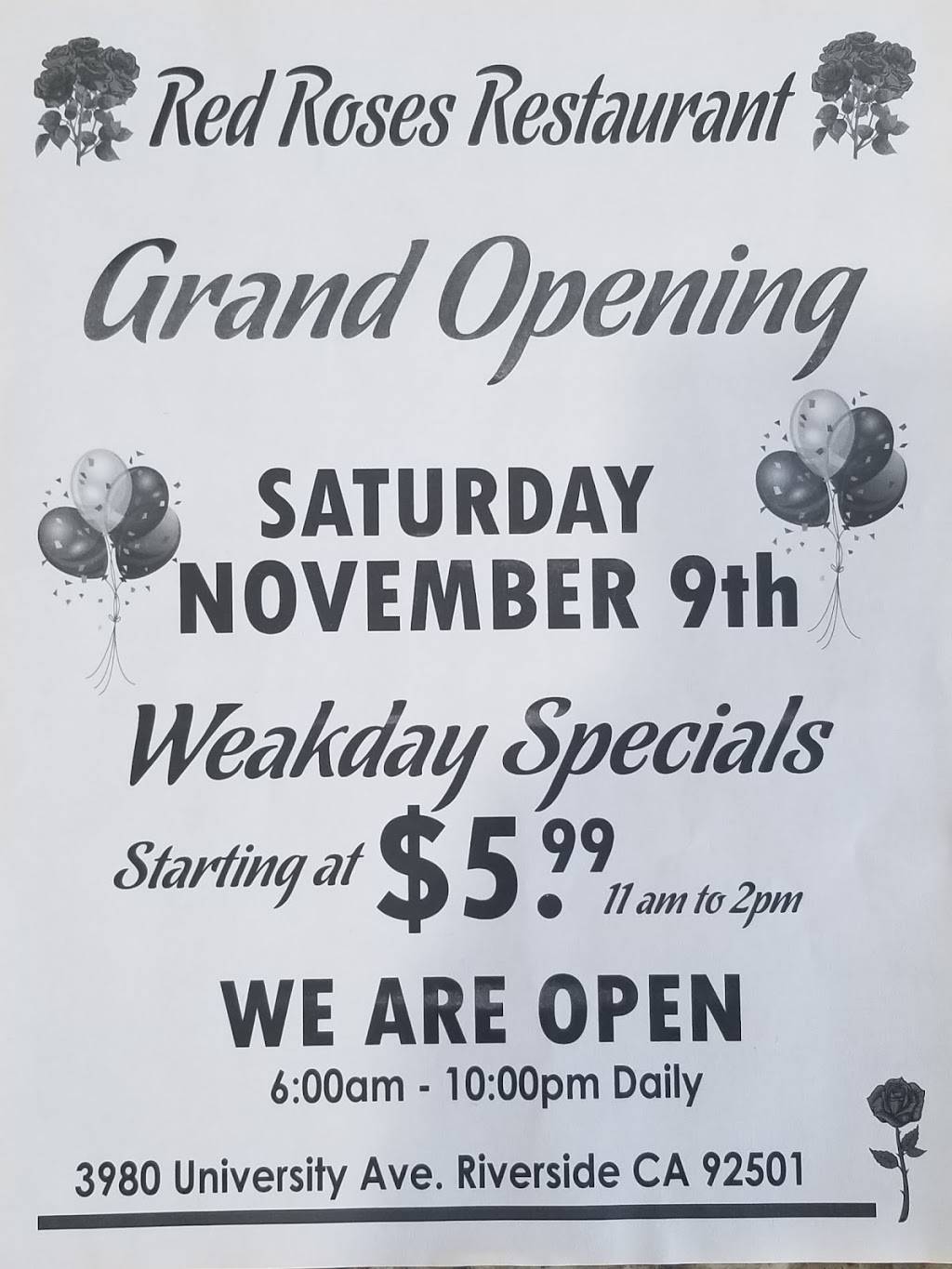 Red Roses Restaurant | restaurant | 3980 University Ave, Riverside, CA 92501, USA | 9517425244 OR +1 951-742-5244