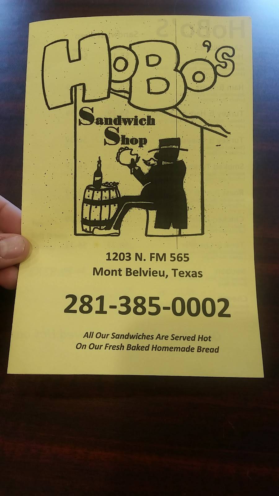 Hobos Sandwich Shop | restaurant | 1203 FM 565, Mont Belvieu, TX 77523, USA | 2813850002 OR +1 281-385-0002