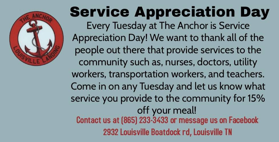 The Anchor | restaurant | 2932 Louisville Boatdock Rd, Louisville, TN 37777, USA | 8652333433 OR +1 865-233-3433