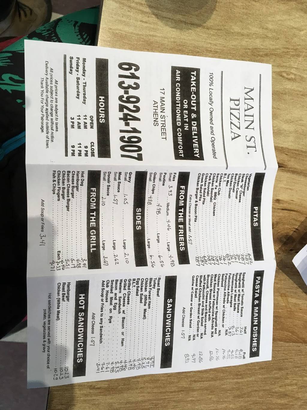 Main St Pizza | restaurant | 17 Main St E, Athens, ON K0E 1B0, Canada | 6139241907 OR +1 613-924-1907