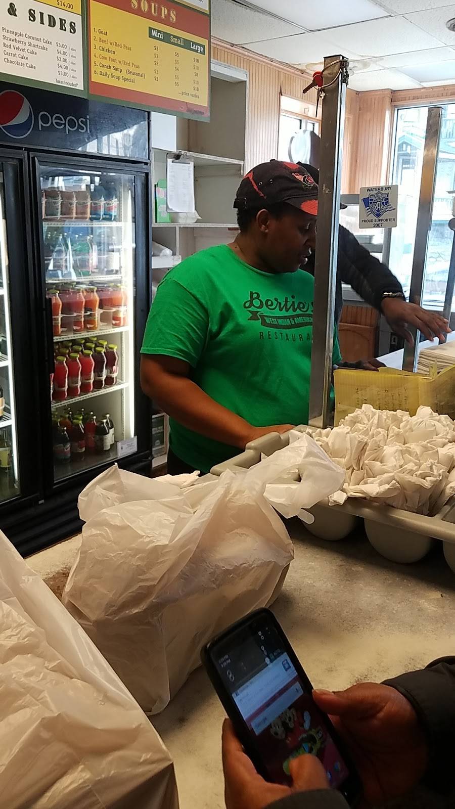 Berties West Indian & American Restaurant | restaurant | 928 N Main St, Waterbury, CT 06704, USA | 2037574330 OR +1 203-757-4330