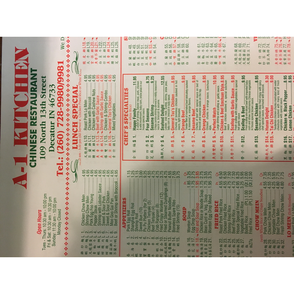 A1 Kitchen | restaurant | 109 N 13th St, Decatur, IN 46733, USA | 2607289980 OR +1 260-728-9980