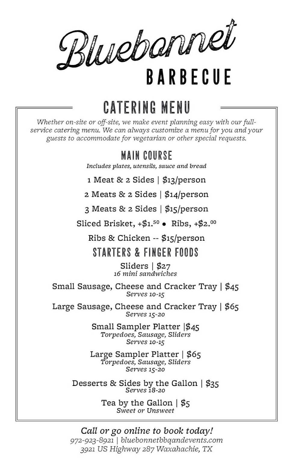 Bluebonnet BBQ | restaurant | 3921 U.S. 287, Reagor Springs, Waxahachie, TX 75165, USA | 9729238921 OR +1 972-923-8921