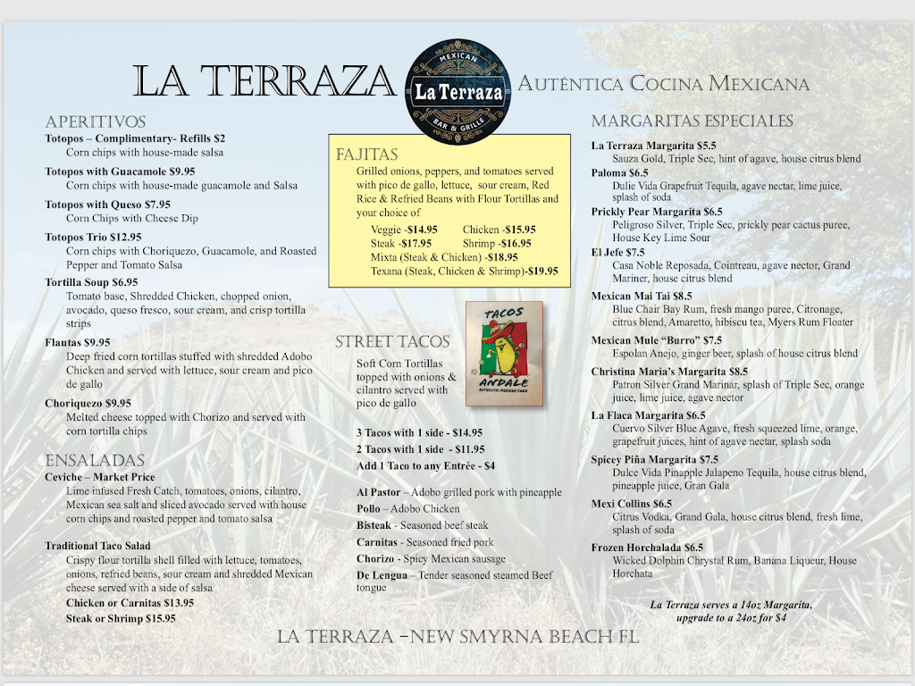 La Terraza NSB | restaurant | 1414 S Atlantic Ave, New Smyrna Beach, FL 32169, USA | 3869574746 OR +1 386-957-4746