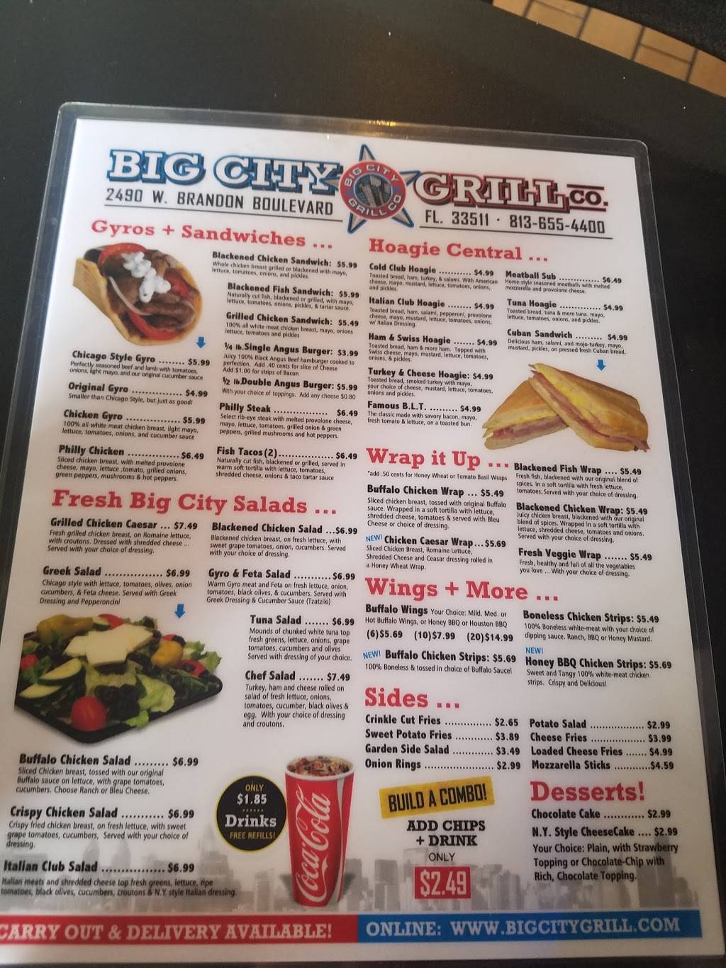 Big City Grill, Co. | restaurant | 2490 W Brandon Blvd, Brandon, FL 33511, USA | 8133307968 OR +1 813-330-7968
