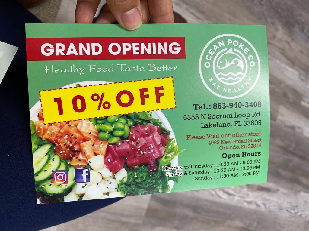OCEAN POKE | restaurant | 5353 N Socrum Loop Rd, Lakeland, FL 33809, USA | 8639403408 OR +1 863-940-3408