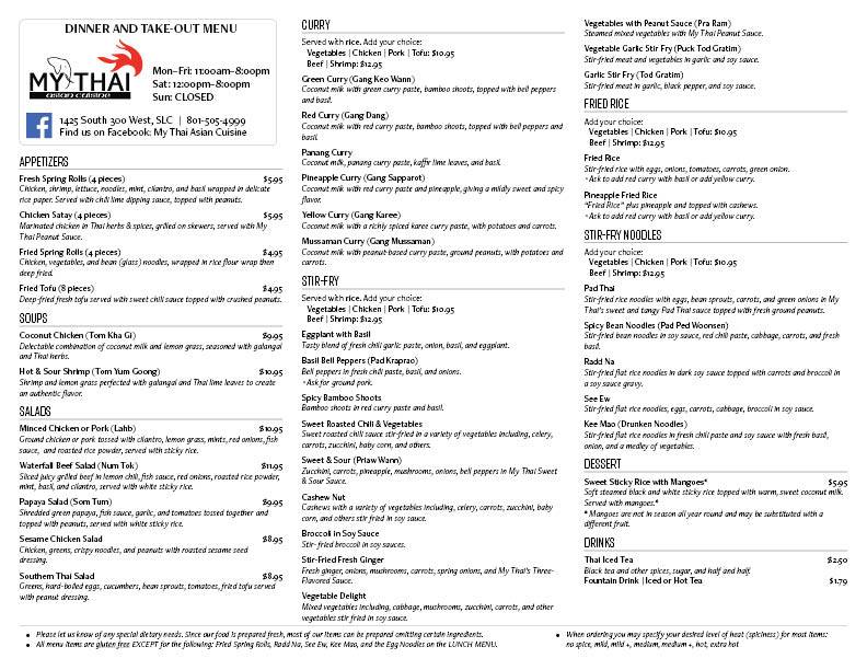 My Thai Asian Cuisine | restaurant | 1425 S 300 W, Salt Lake City, UT 84115, USA | 8015054999 OR +1 801-505-4999
