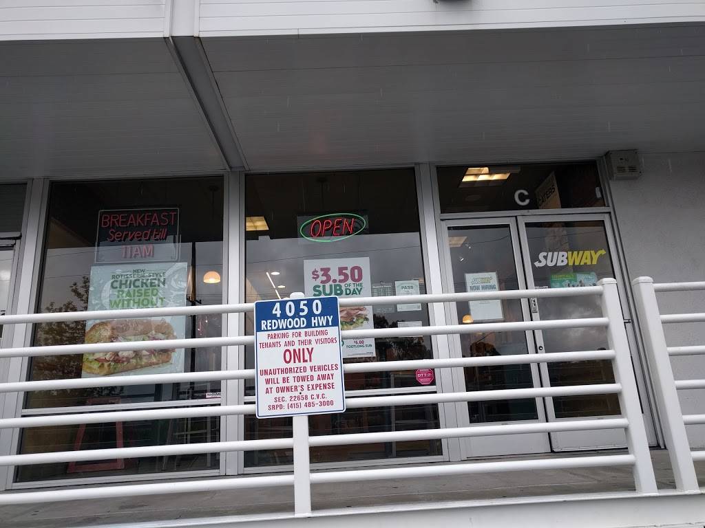 Subway Restaurants | restaurant | 4050 Redwood Hwy, San Rafael, CA 94903, USA | 4154990802 OR +1 415-499-0802