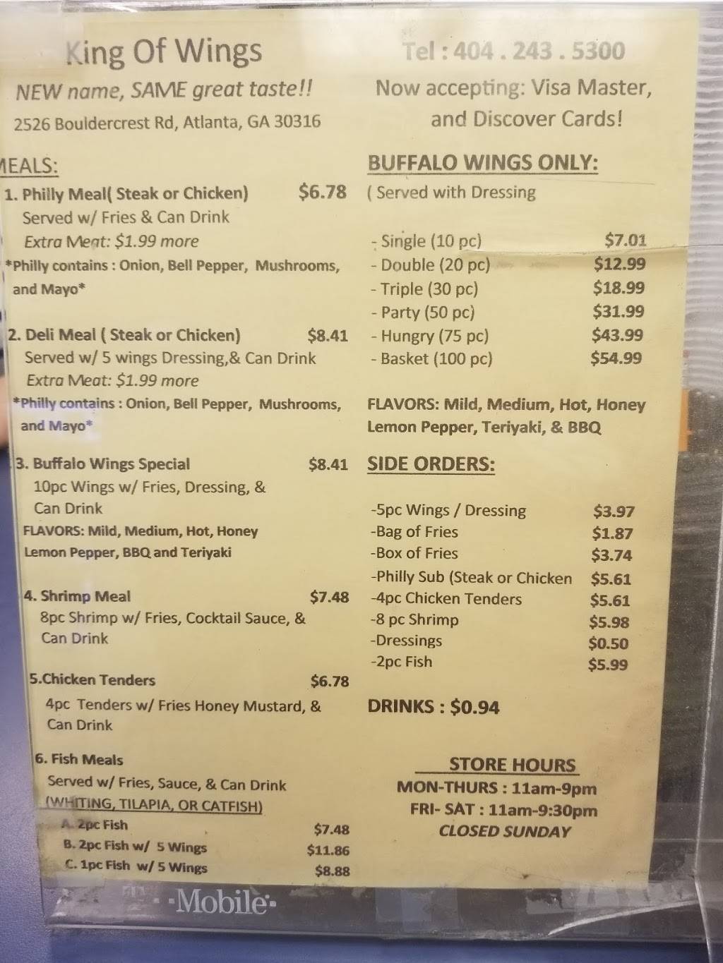 King of Wings | restaurant | 4838, 2526 Bouldercrest Rd, Atlanta, GA 30316, USA | 4042435300 OR +1 404-243-5300