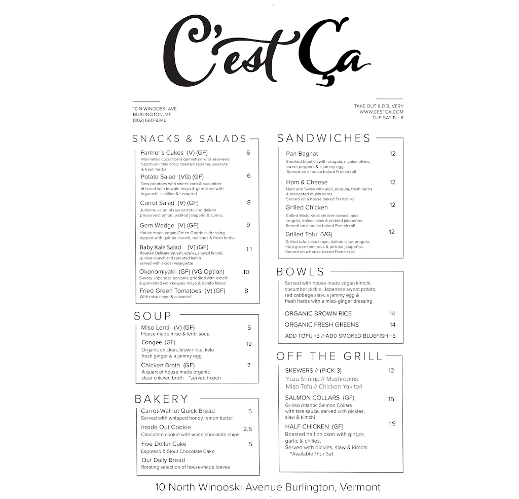 Cest ça | restaurant | 10 N Winooski Ave, Burlington, VT 05401, USA | 8026609346 OR +1 802-660-9346