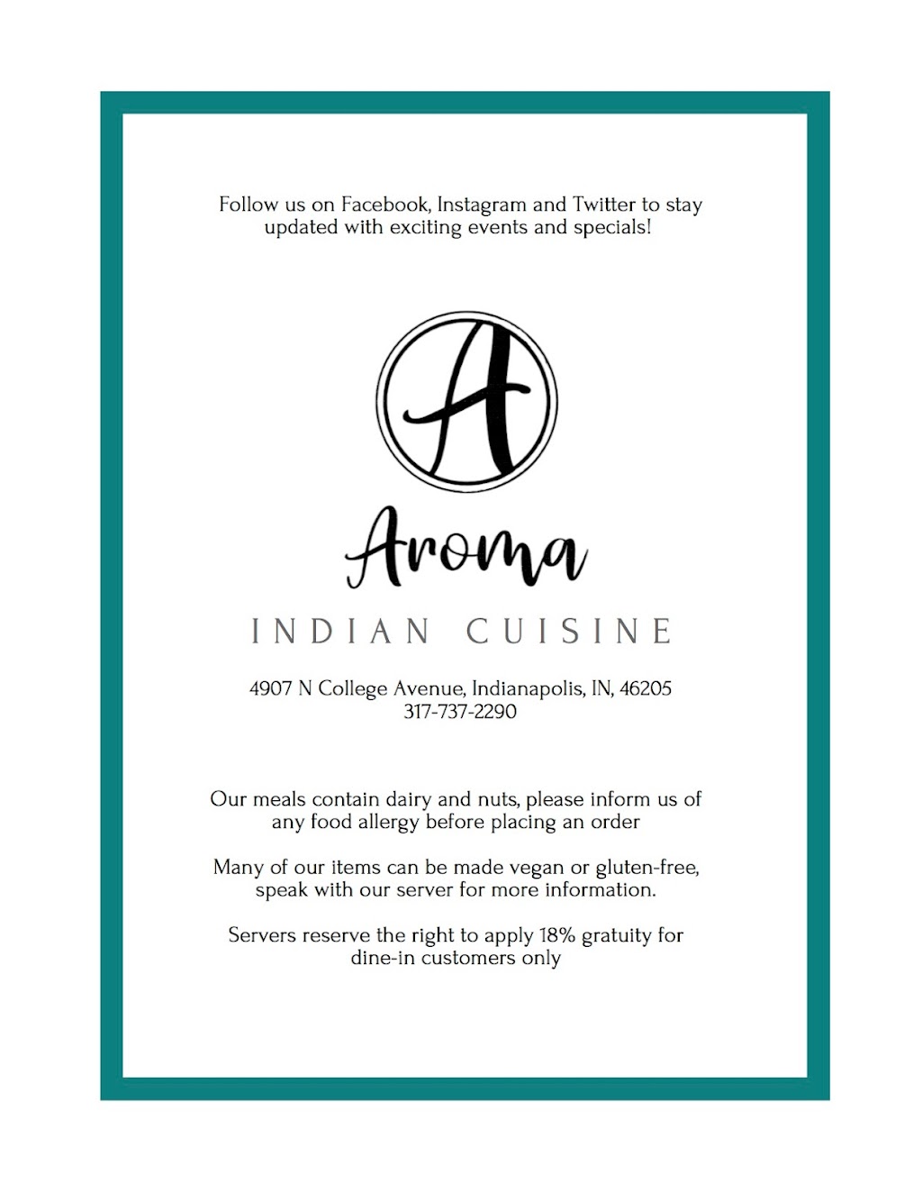 Aroma Indian Cuisine and Bar | restaurant | 4907 N College Ave, Indianapolis, IN 46205, USA | 3177372290 OR +1 317-737-2290