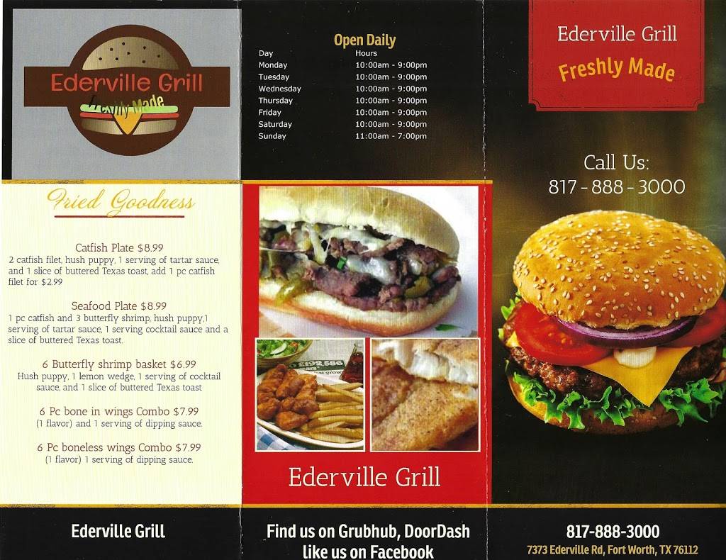 Ederville Grill | restaurant | 7373 Ederville Rd, Fort Worth, TX 76112, USA | 8178883000 OR +1 817-888-3000